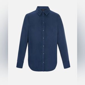 NWT UNIVERSAL STANDARD Navy Kennedy Cupro Long Sleeve Button Down Shirt Top Top
